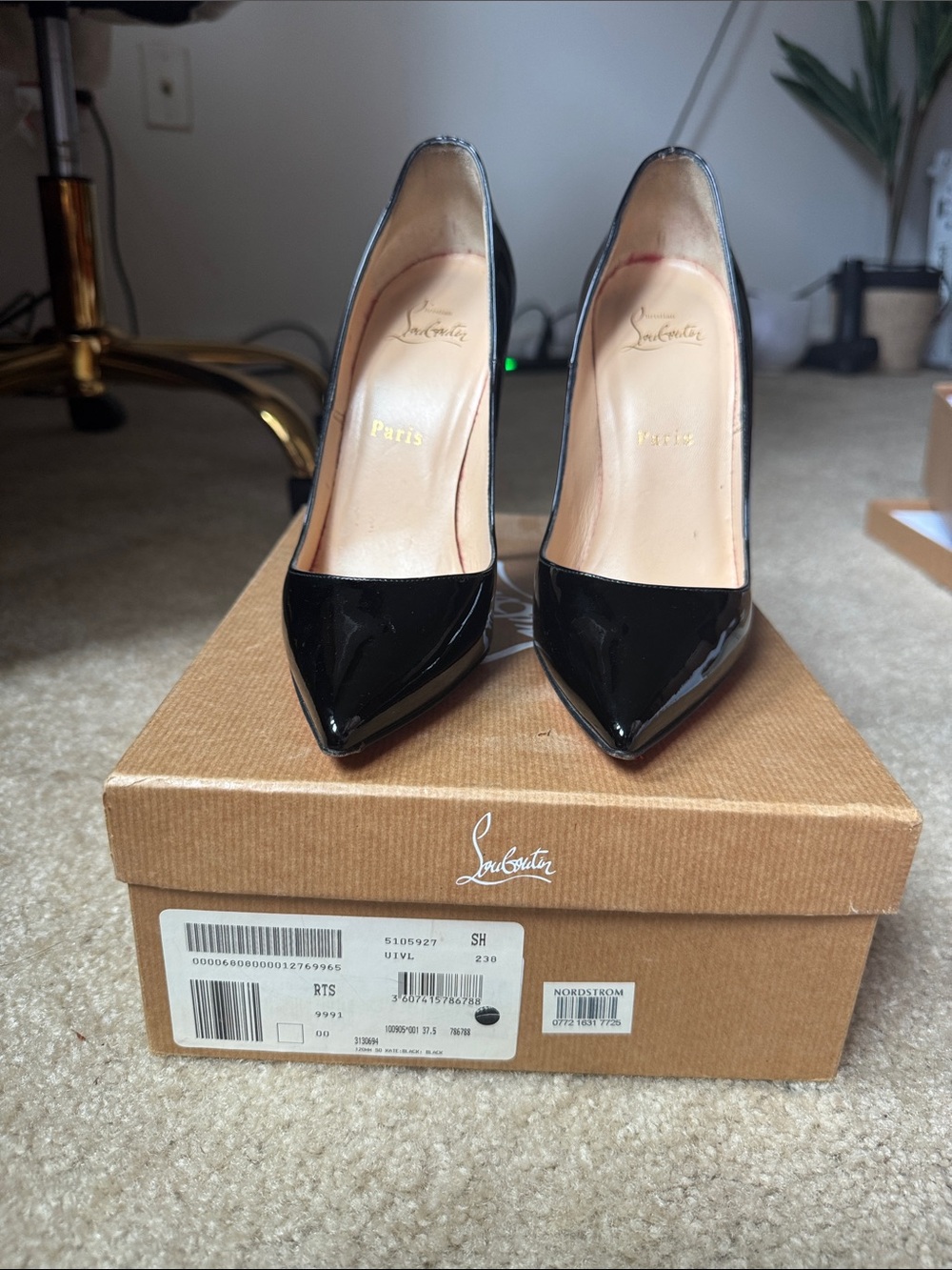 Christian Louboutin So Kate 120 Black Patent Leather Pumps 37.5 Red Bottoms